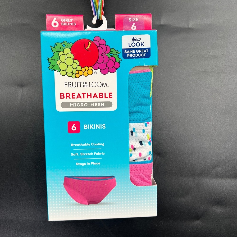NEW Fruit of the Loom Breathable micro-mesh bikini underwear 6 pack panties 6
